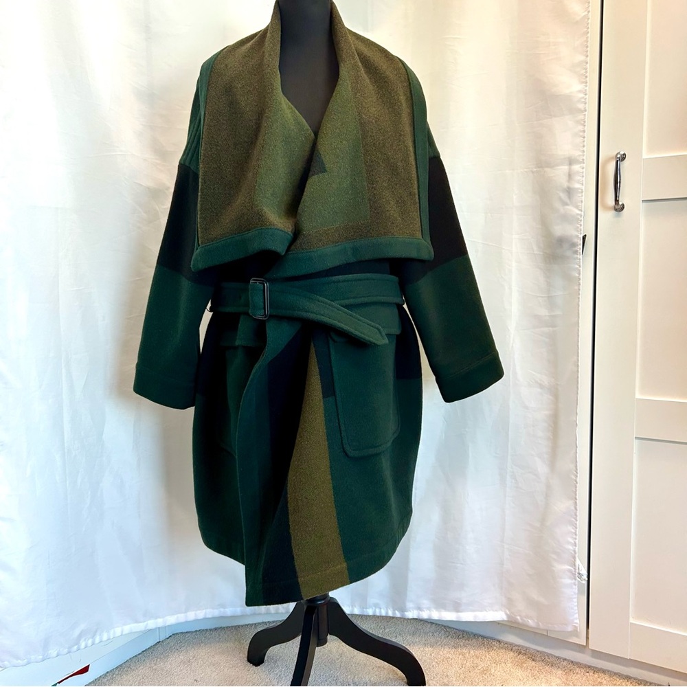 Burberry Brit Green Cherbrooke wool-blend blanket coat belted Sz S RARE! - Picture 4 of 13